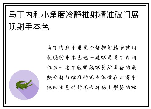 马丁内利小角度冷静推射精准破门展现射手本色